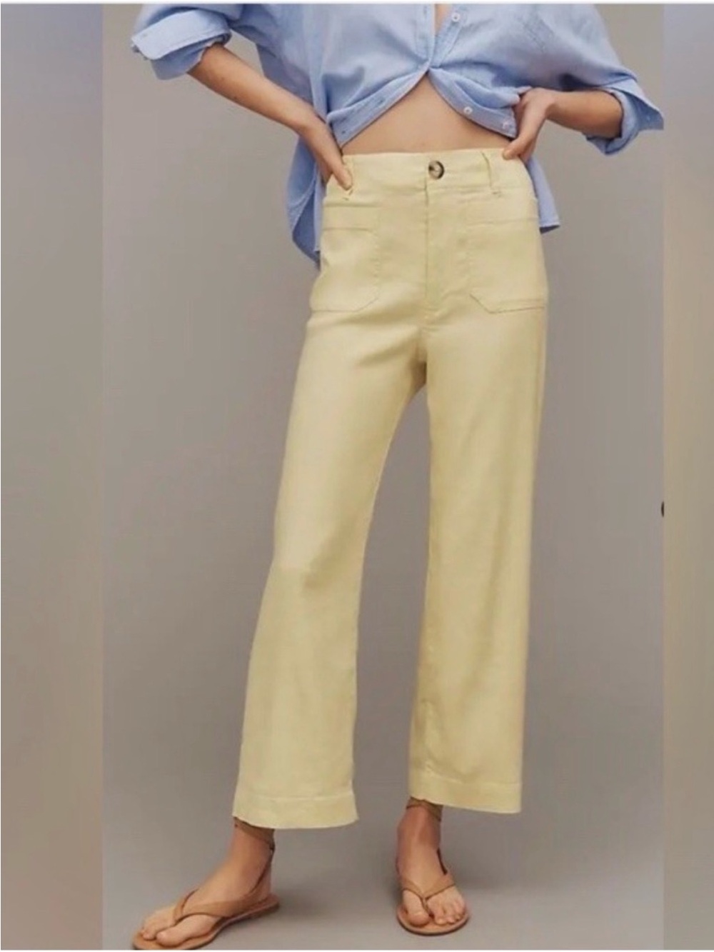 Anthropologie Maeve Colette Linen Blend Crop Pant Dayroom Yellow